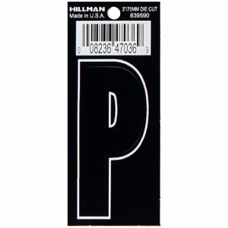 HILLMAN Letter, Character: P, 3 in H Character, Black Character, Vinyl 839590